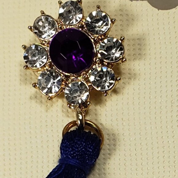 Gold-tone Clear and Purple Crystal Drop Dangle Blue Tassel Earrings - Picture 7 of 9